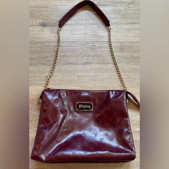 PLAYBOY Handbags - Red Wine Maroon Playboy Crossbody Bag Purse Embossed Bunny Gold